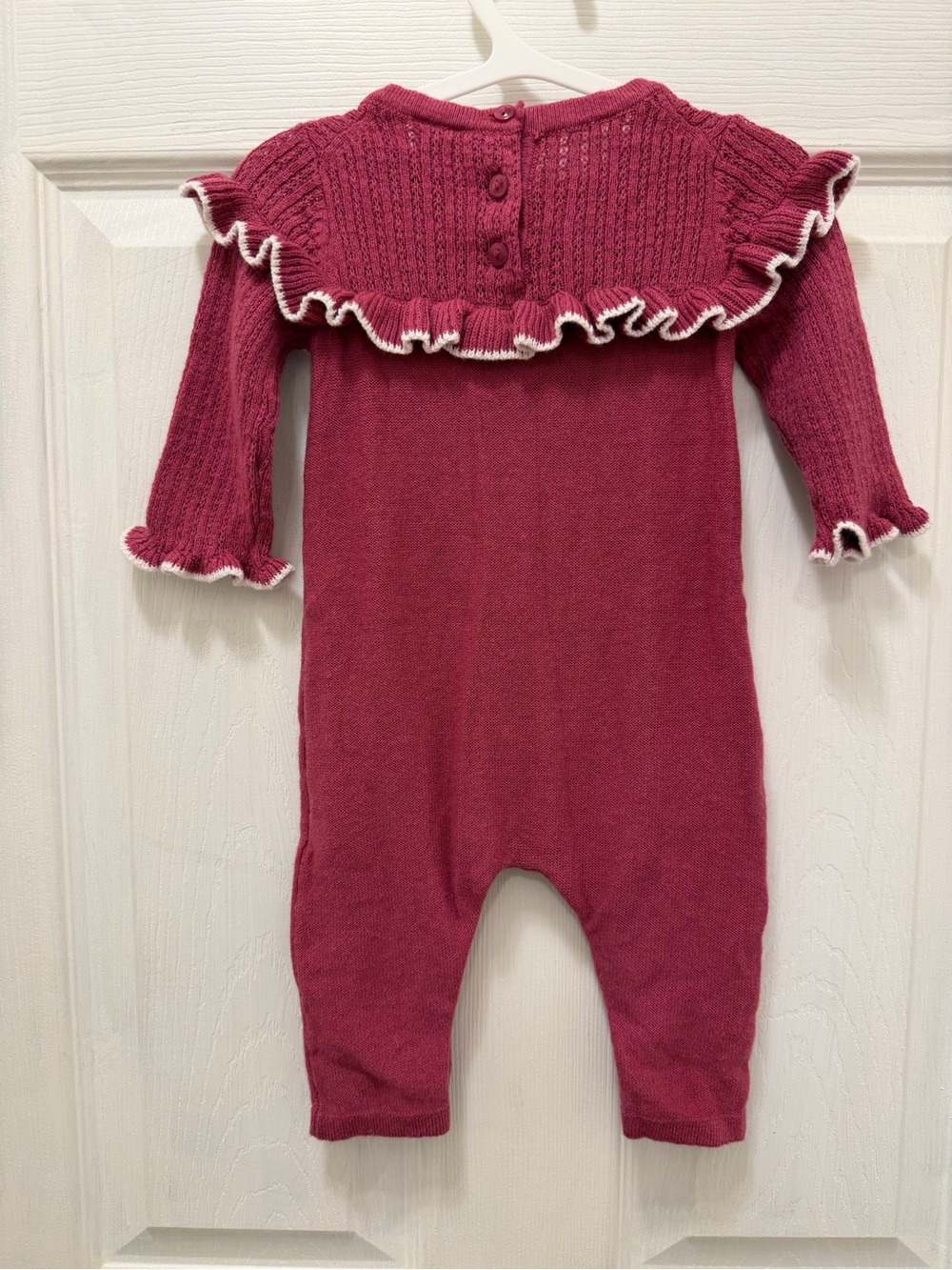 Janie and Jack Raspberry Knit Ruffle-Trim Footie - Picture 3 of 4